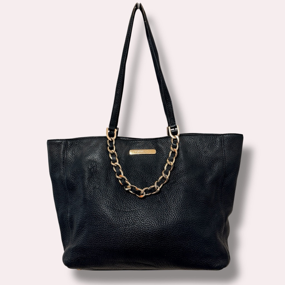 Michael Kors Handbags - Michael Kors Black Pebbled Leather Chain Tote Gold Large Bag